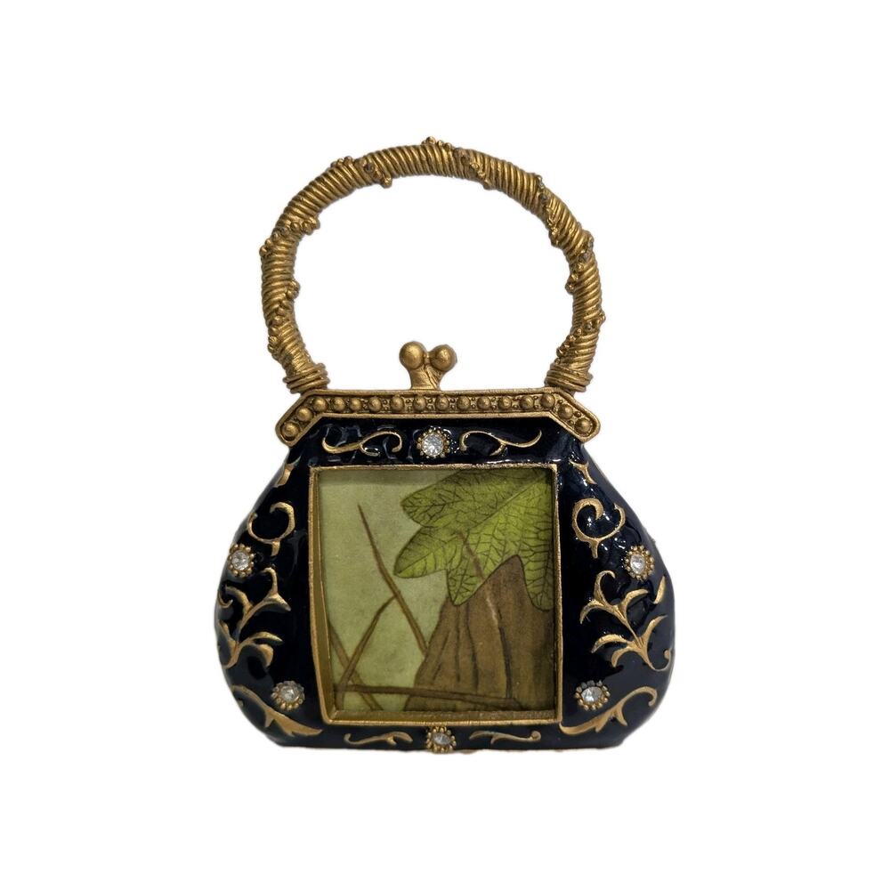 Vintage Style Purse Shaped Mini Picture Frame Rhinestone Jeweled Tabletop Decor